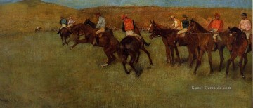 bei den Rennen vor dem Beginn Edgar Degas Ölgemälde
